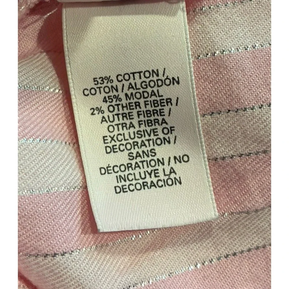 Victorias Secret Pink Striped 2 Pc Pajama Pant Set Silver Shimmer PJs Womens S
